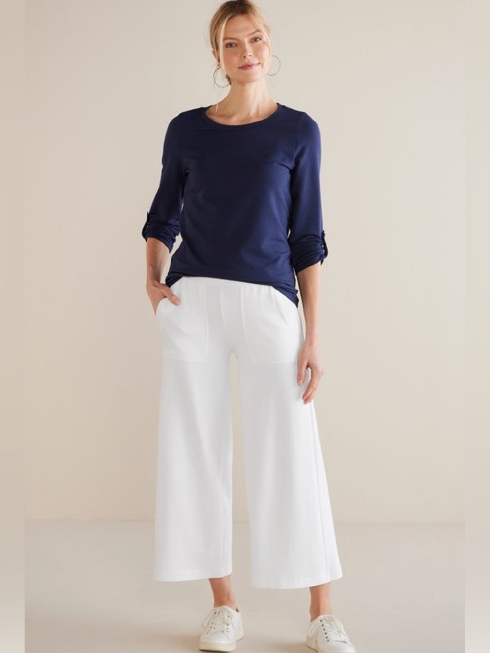 Soft Surroundings Fina French Terry Crop Pants NWT Color White Size L